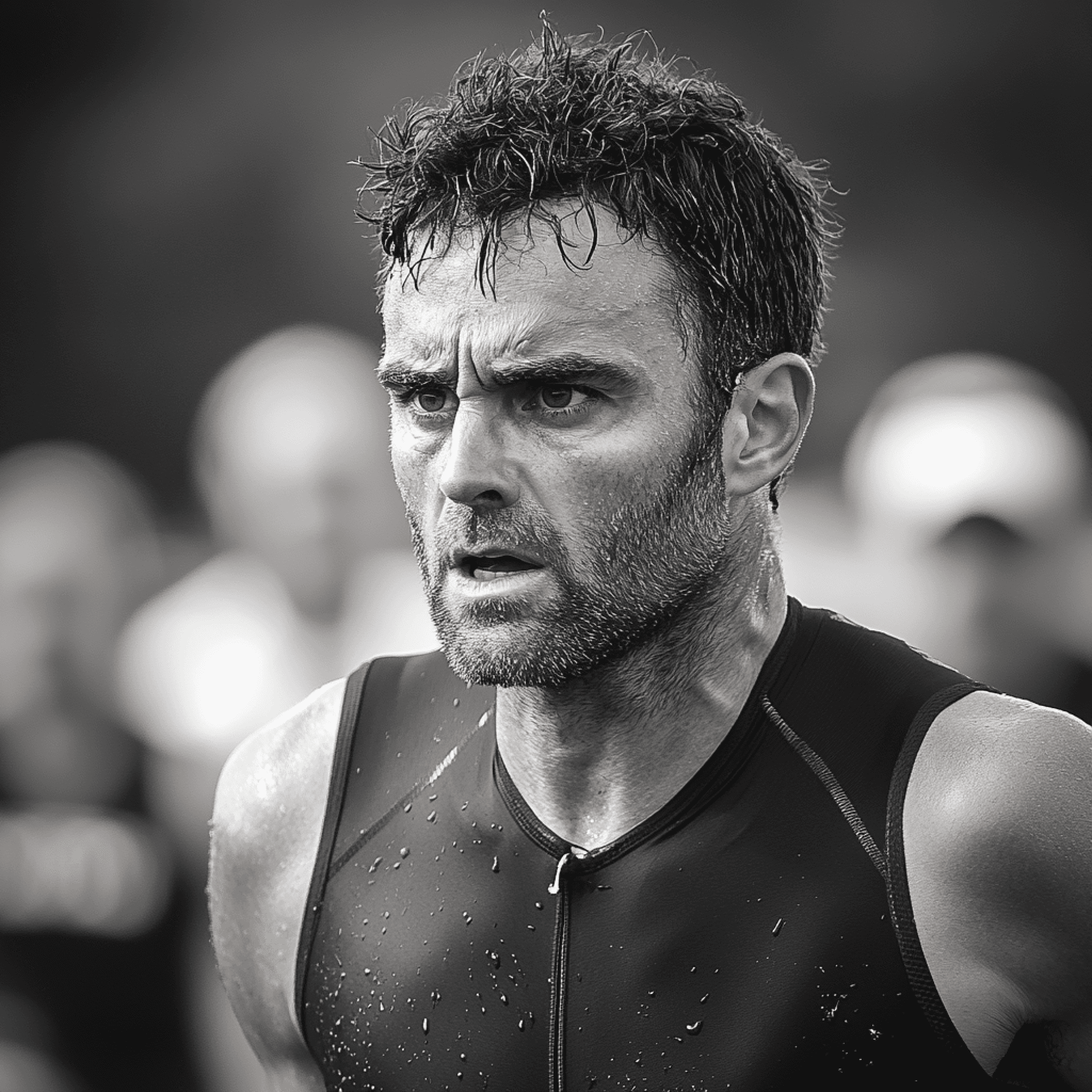 Concetrated triathlete grayscale